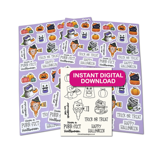 Purr-fect Halloween A4 Printed Cardstock Pack of 2 with Free Digi Stamp