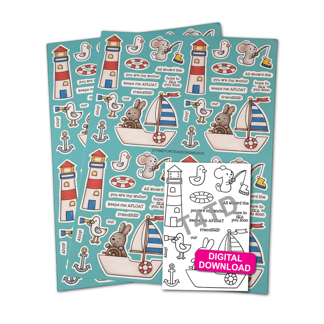 Boat Buddies A4 Printed Cardstock Pack of 2 with Free Digi Stamps