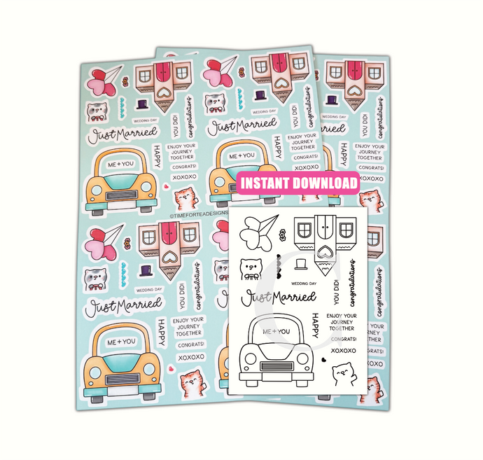 Just Married A4 Printed Cardstock Pack of 2 with Free Digi Stamp