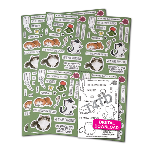 Kitty Capers A4 Printed Cardstock Pack of 2 with Free Digi Stamp