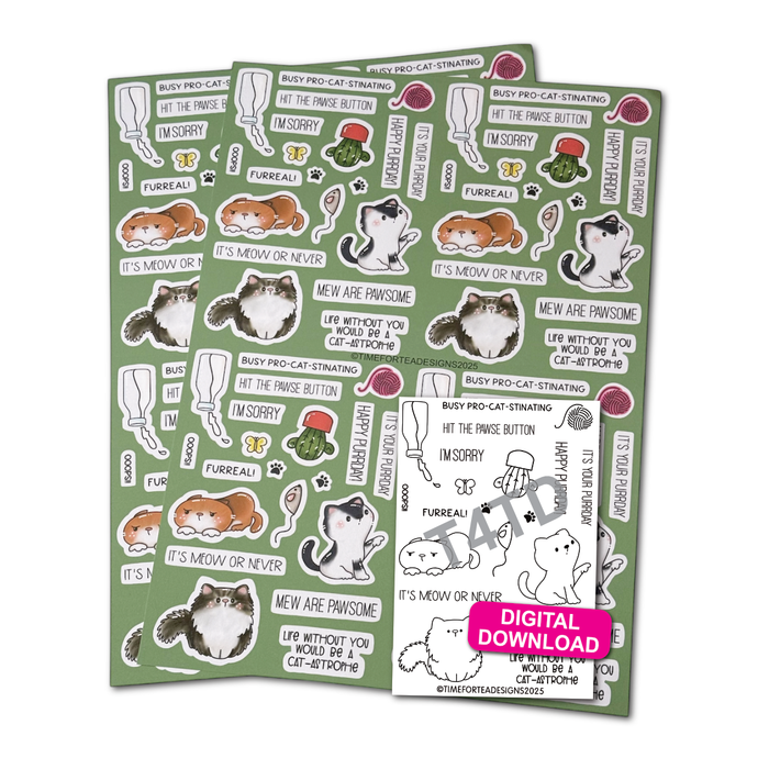 Kitty Capers A4 Printed Cardstock Pack of 2 with Free Digi Stamp