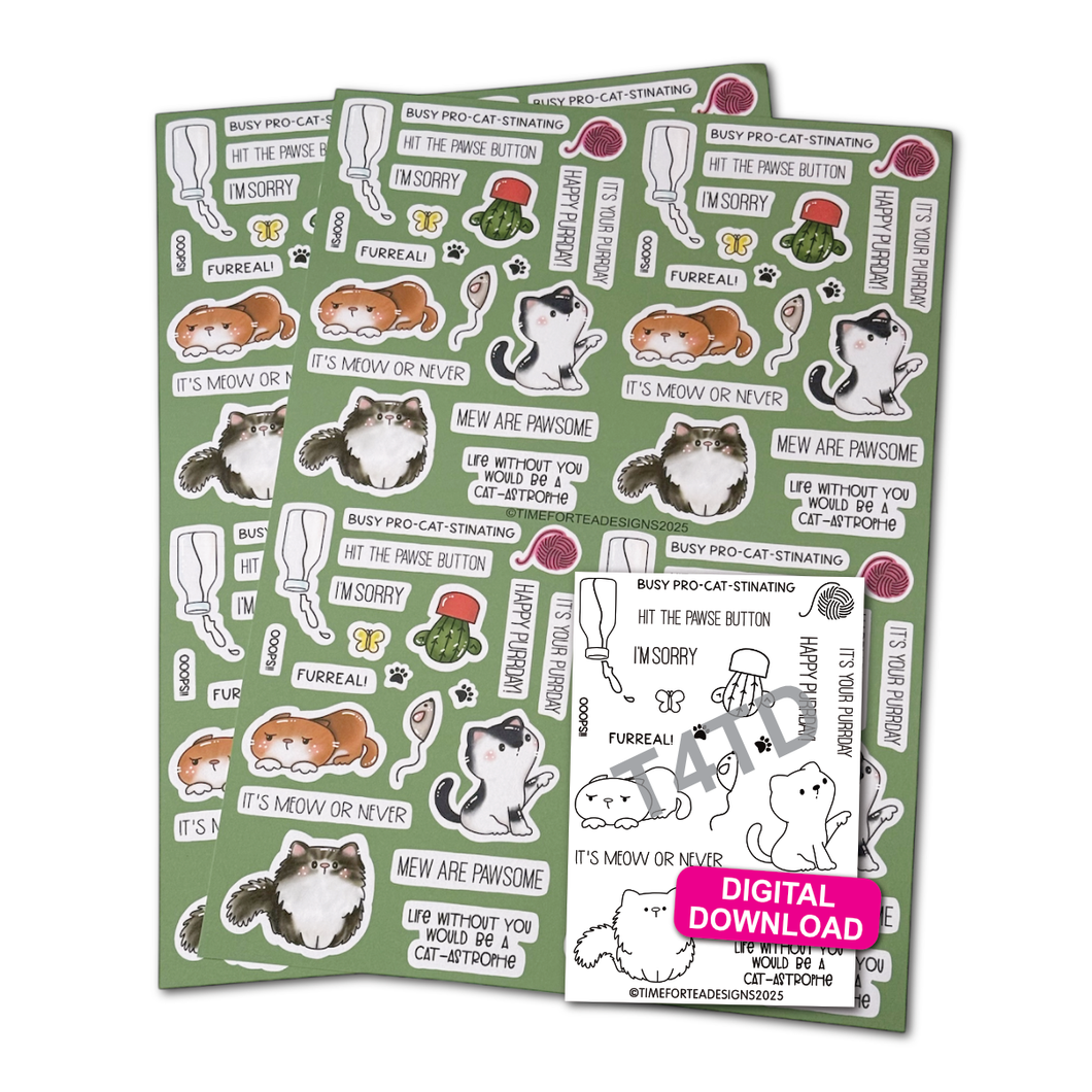Kitty Capers A4 Printed Cardstock Pack of 2 with Free Digi Stamp