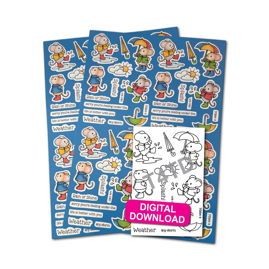 Rain or Shine Mice A4 Printed Cardstock Pack of 2 with Free Digi Stamps